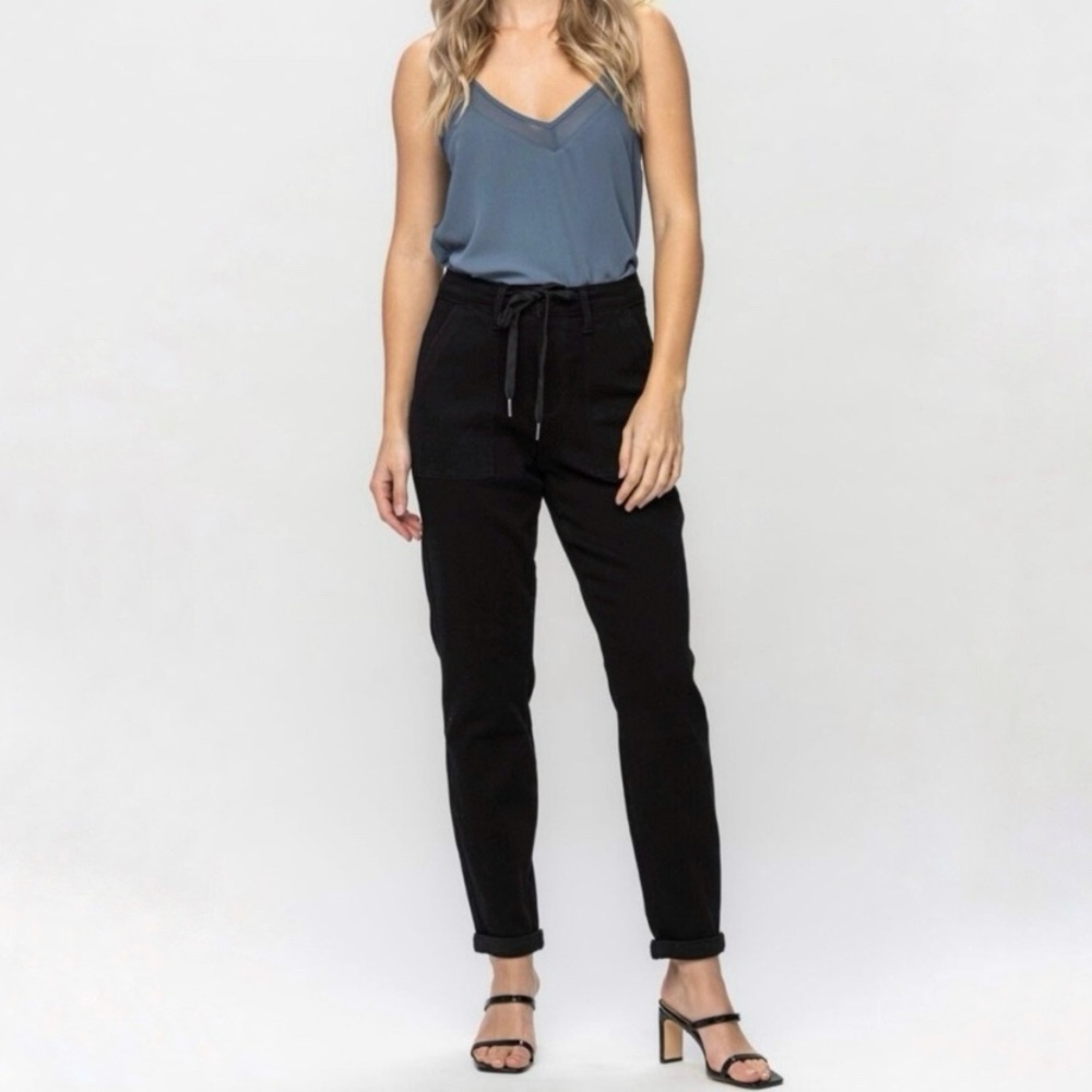 Judy Blue High Rise Jogger Jeans Size 5/27 Black Straight Boyfriend Fit Stretch*